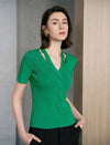 Emerald Green Cutout Twist Detail Knit Top