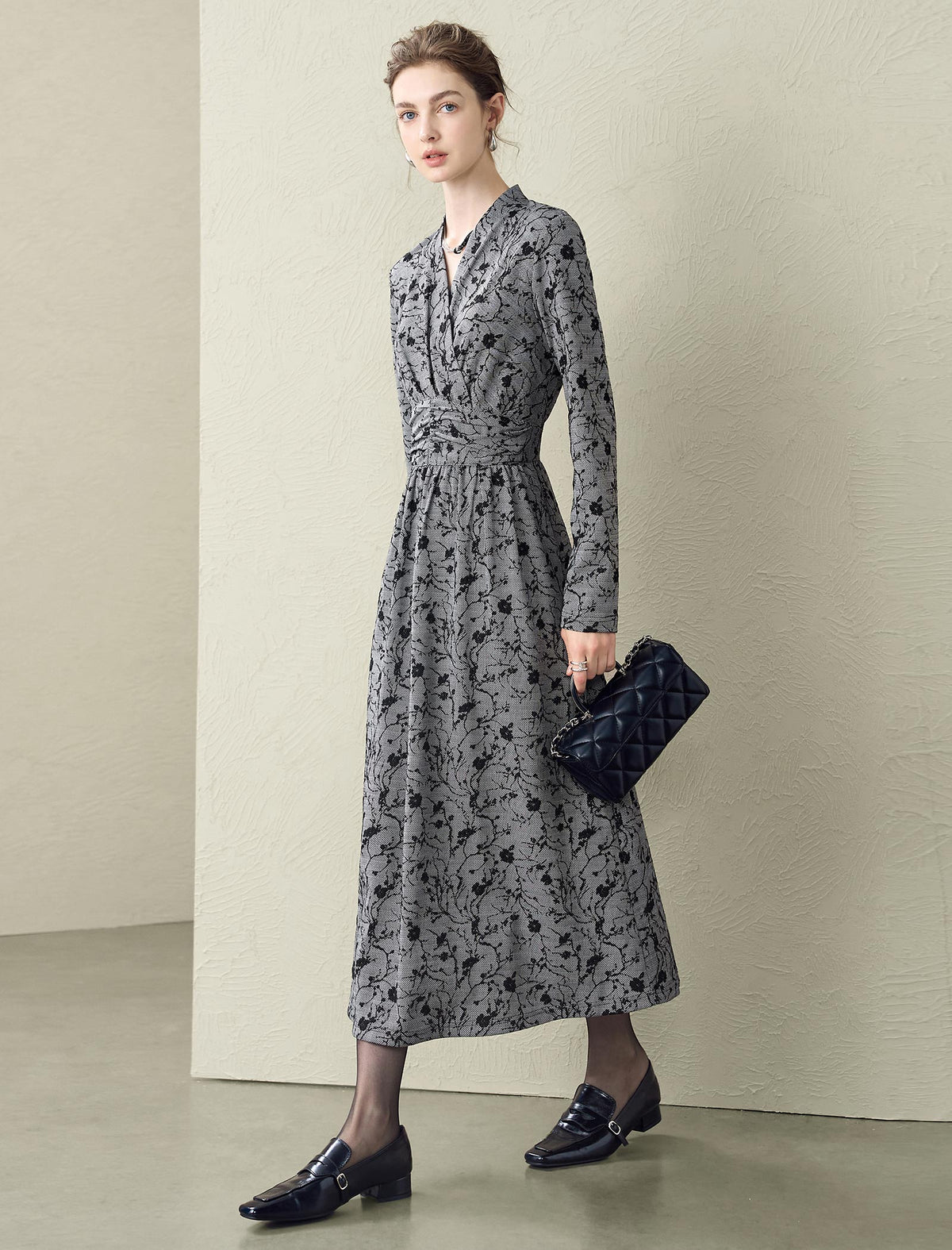 Wrap V-Neck Floral Print Midi Dress