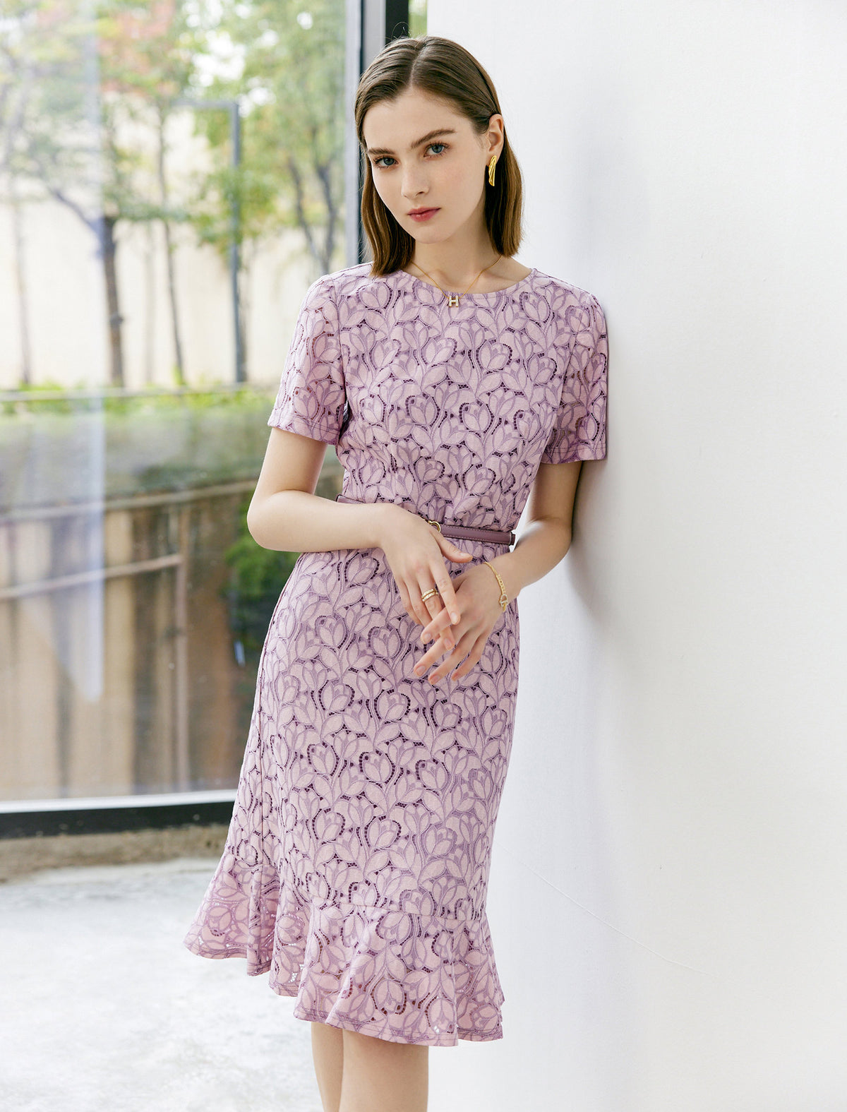 Lilac Lace Mermaid-Hem Dress