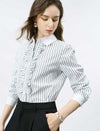 Stripe Ruffle Front Cotton Shirt