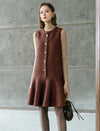 Brown Vintage Round Neck Sleeveless Midi Dress