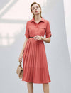 Chic Workwear Pleated Midi Shirt Dress