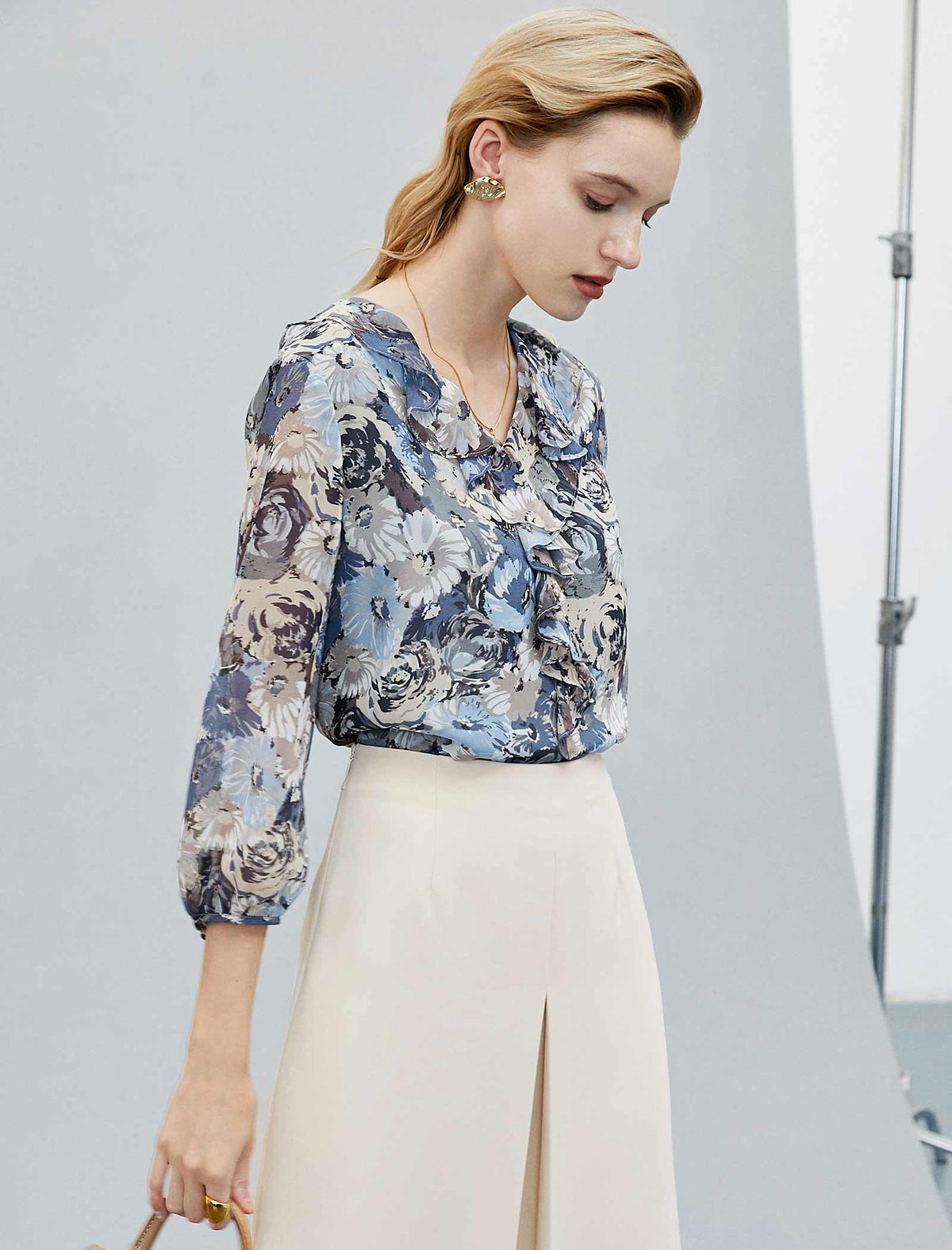 Floral Ruffled 3/4 Sleeve Blouse