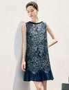 Floral Sleeveless Scalloped Flounce-Hem Dress