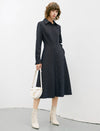Solid Long Sleeve Pocket A-Line Dress