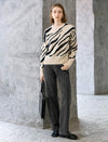 Zebra Jacquard Crewneck Drop-Shoulder Relaxed Sweater