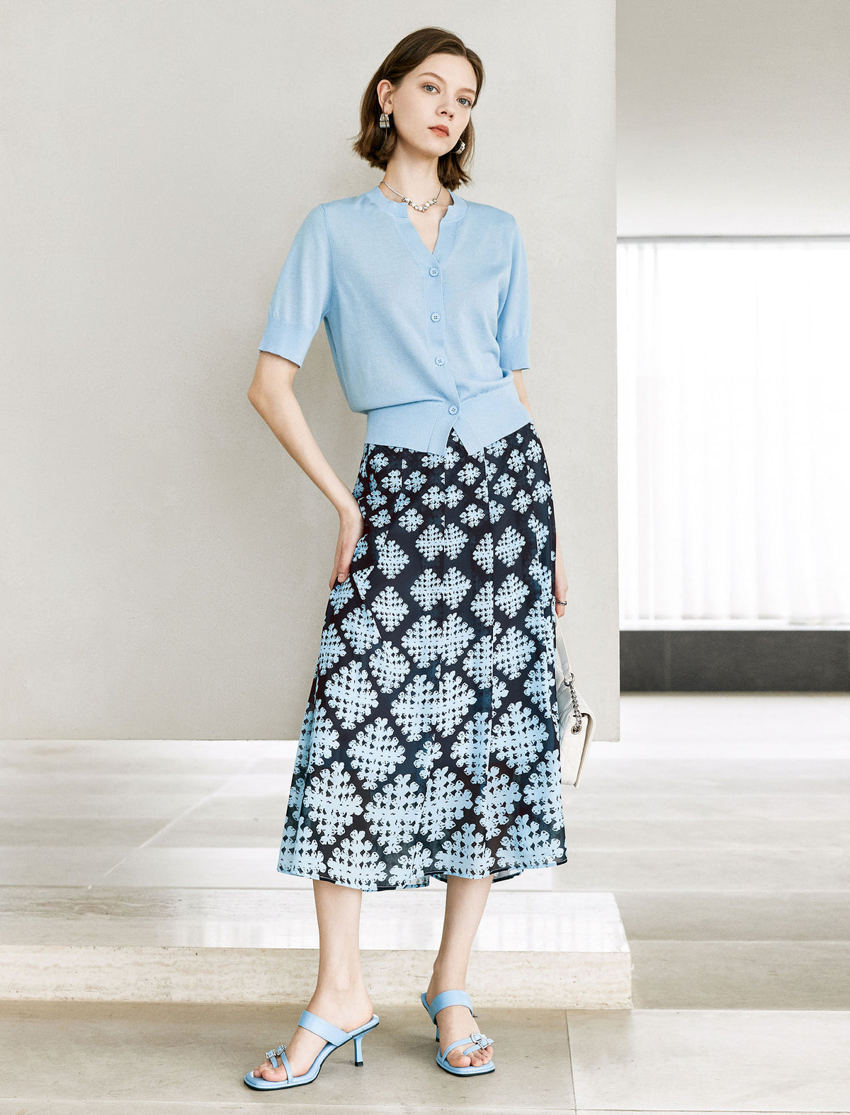 Geometric Floral Print Midi Skirt