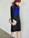 100% Wool Colorblock Crewneck Sleeveless Dress
