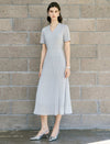 Light Gray Mixed Fabric Pleated Midi Dress