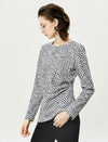Plaid Black White Slim Fit Knit Top