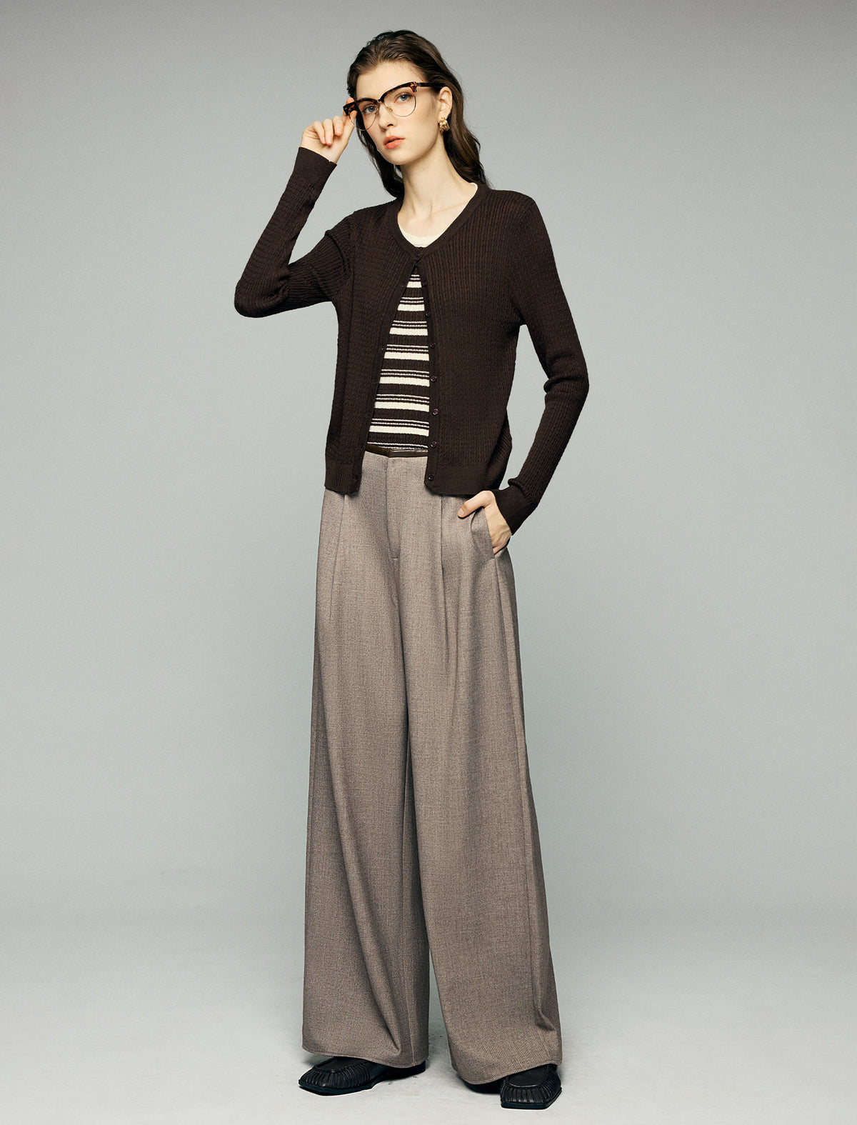 Blend Textured Long Sleeve Button Front Cardigan