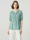Sage Green Printed Pintuck Peplum Blouse