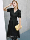 V-Neck Waist-Cinched Short Sleeve Dress