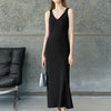 Solid Color V-Neck Slip Maxi Dress - Black