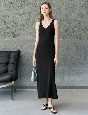 Solid Color V-Neck Slip Maxi Dress