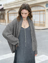 Heathered Gray Shawl Collar Button-Up Knit Cardigan