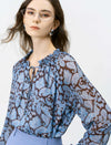 Blue Paisley Tie-Neck Blouse