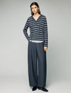 Wool and Mulberry Silk Blend Striped Hooded Drawstring Sweater