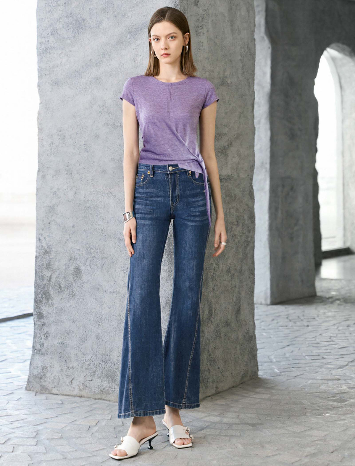Side-Tie Short Sleeve Knit Top