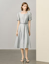 Tencel Square Neck Puff Sleeve Midi Dress
