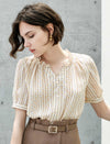 Ruffle Collar Striped Puff Sleeve Short Sleeve Top