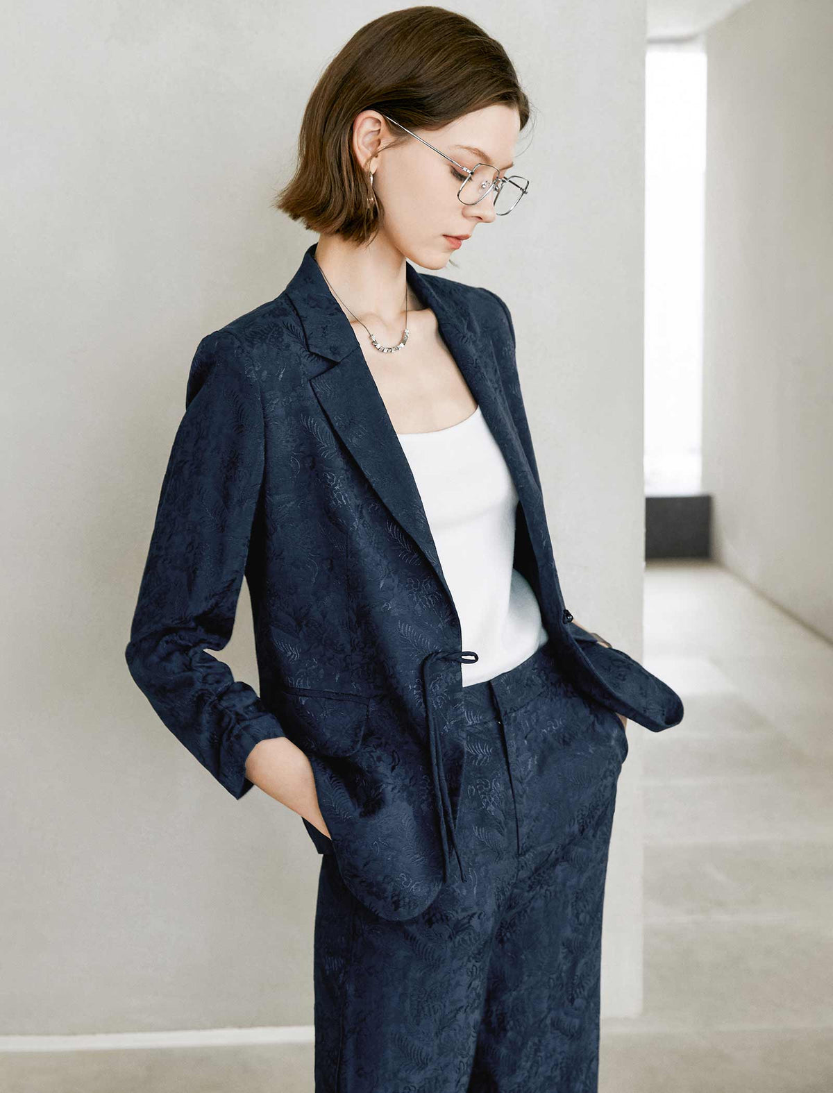 Navy Blue Textured Blazer