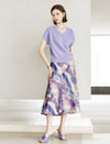 Watercolor Print Satin Midi Skirt
