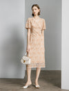 Apricot Lace V-Neck Midi Dress