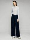 Wool Blend Drawstring Pleated Pocket Wide-Leg Pants