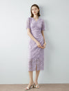 V-Neck Lilac Lace Midi Dress