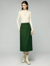Wool Blend Contrast-Pocket High-Waist Slit Straight Midi Skirt