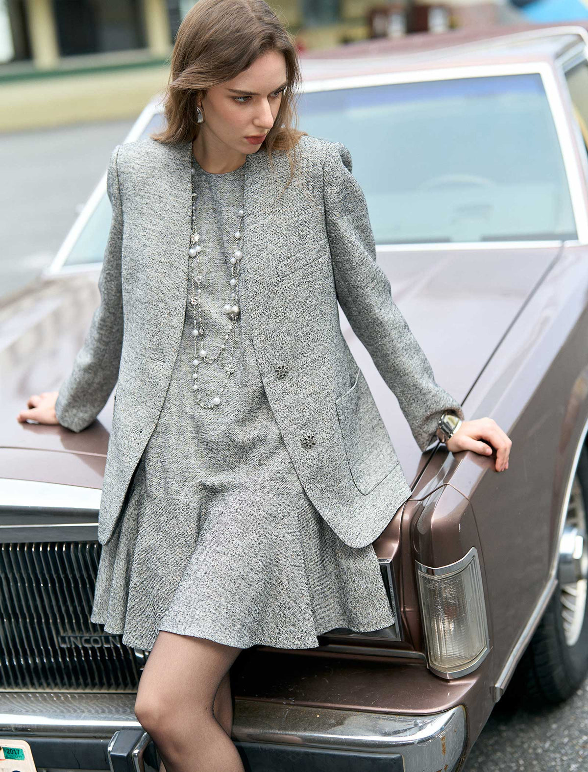 Heather Grey Collarless Blazer