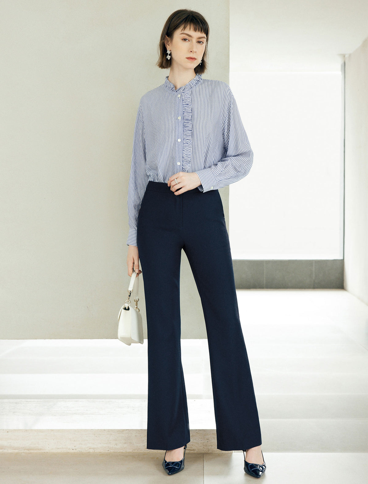 High‑Waist Micro‑Flare Suit Trousers