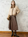 Pleated Faux Leather Midi Skirt