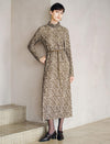 Mock Neck Paisley Belted Midi Dress