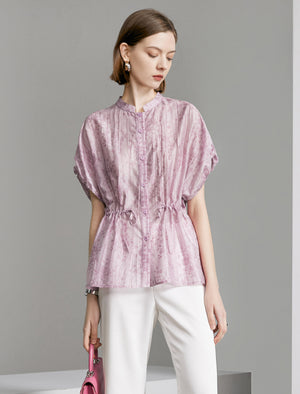 Textured Floral Drawstring Waist Top