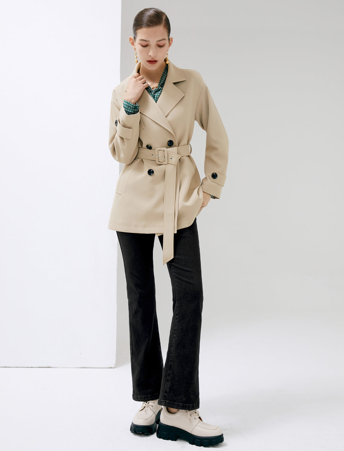 Collared Belted Trench Coat