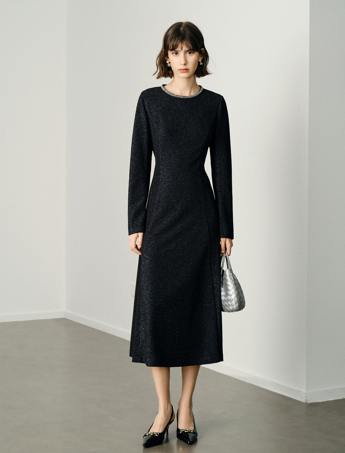 Chain Neckline Sparkle Midi Dress