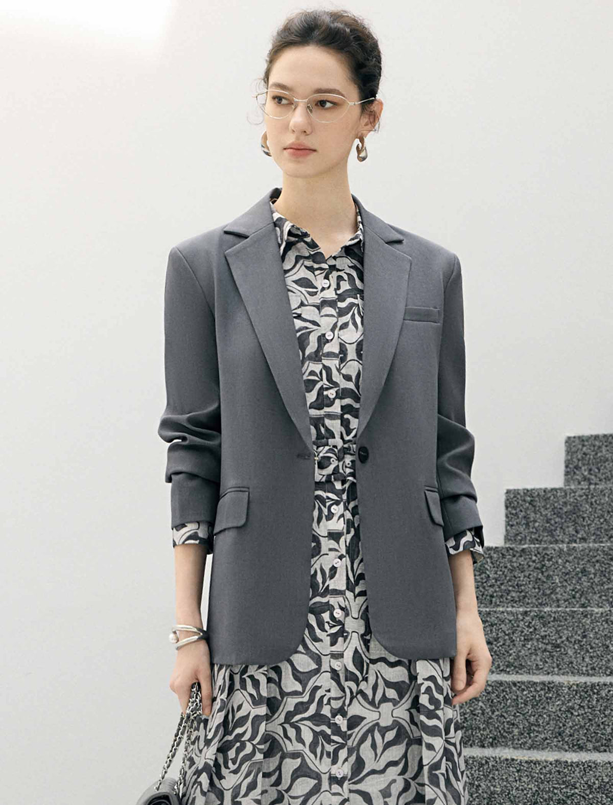 Notched Lapel Single Button Tailored Blazer