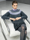 Wool and Mulberry Silk Blend Fair Isle Crewneck Relaxed Sweater