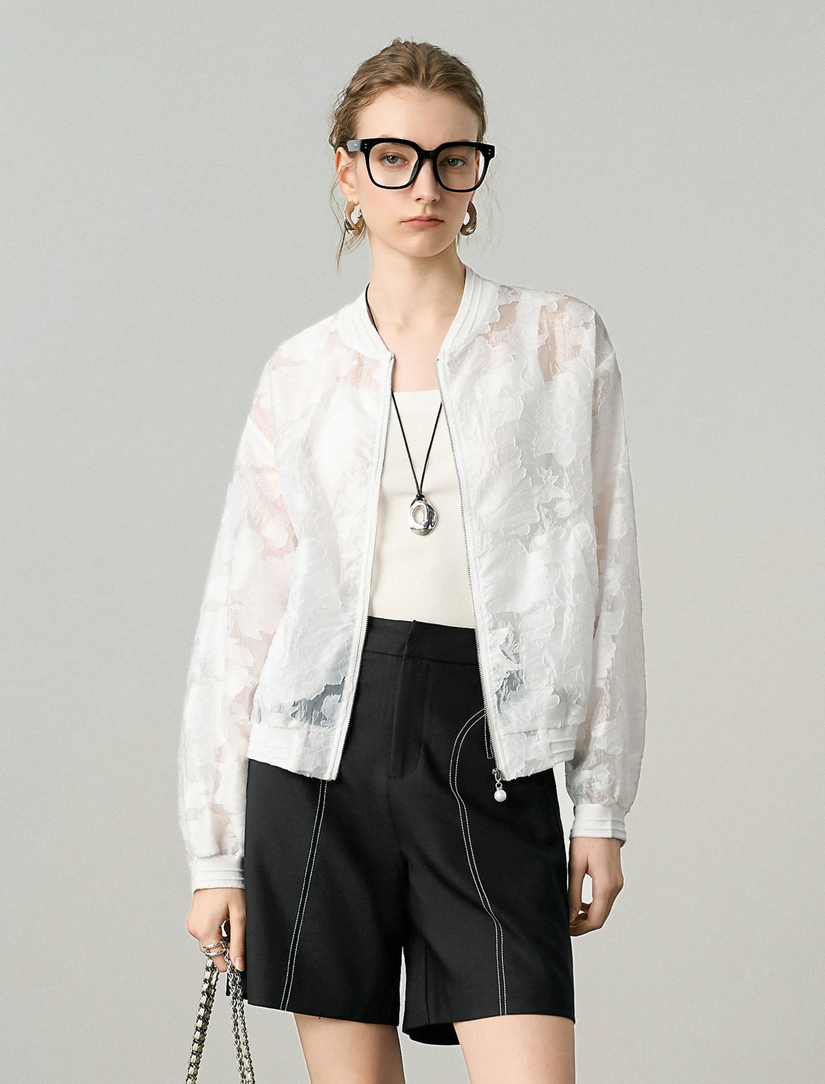 Sheer Floral Lace Zip-Up Sun Jacket