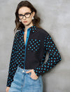 Black And Turquoise Polka Dot Asymmetric Blouse