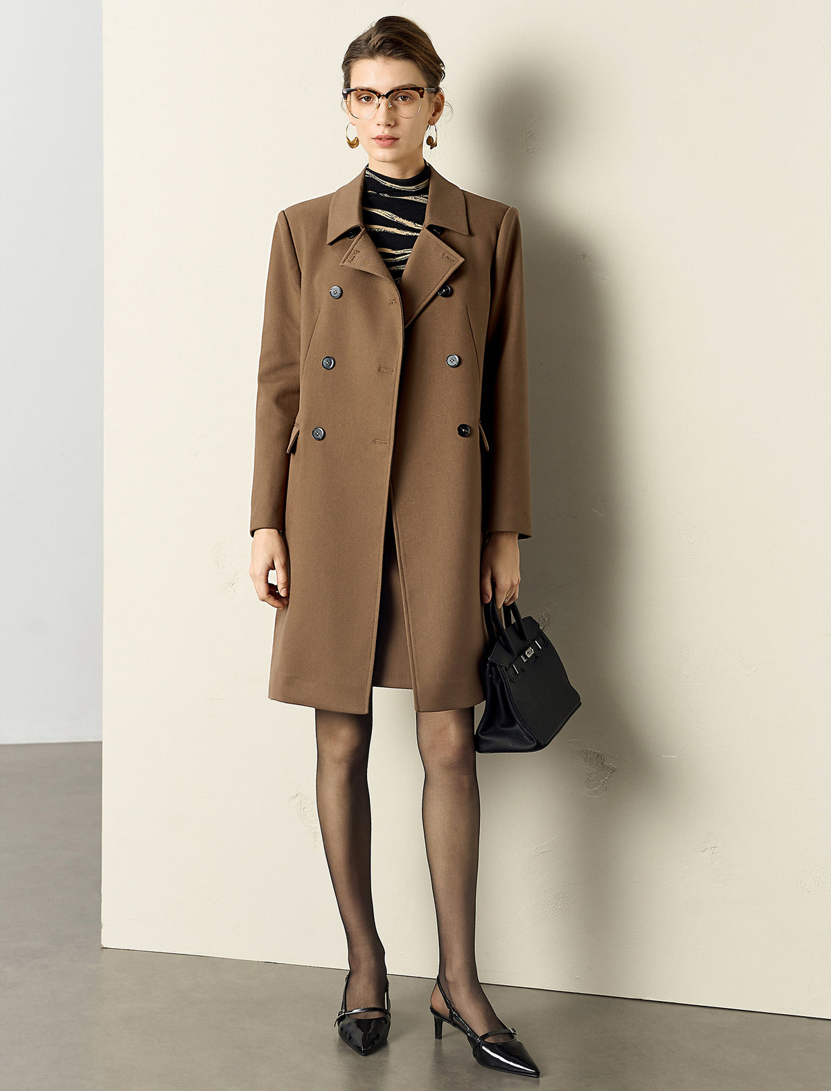 Brown Double-Breasted Notched-Lapel Trench Coat