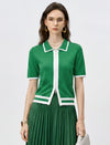 Collared Zip‑Up Knit Short Sleeve Cardigan