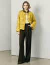 Jacquard Stand-Collar Frog-Button Quilted Cropped Coat