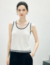 Contrast-Trim Scoop-Neck Knit Vest