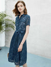 Cinched Waist Short Sleeve Lace Shirt Dress