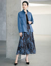 Vintage Printed Pleated Midi A Line Skirt