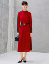 Lace Belted Long Sleeve Midi Dress