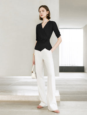 V-Neck Wrap Ribbed Top